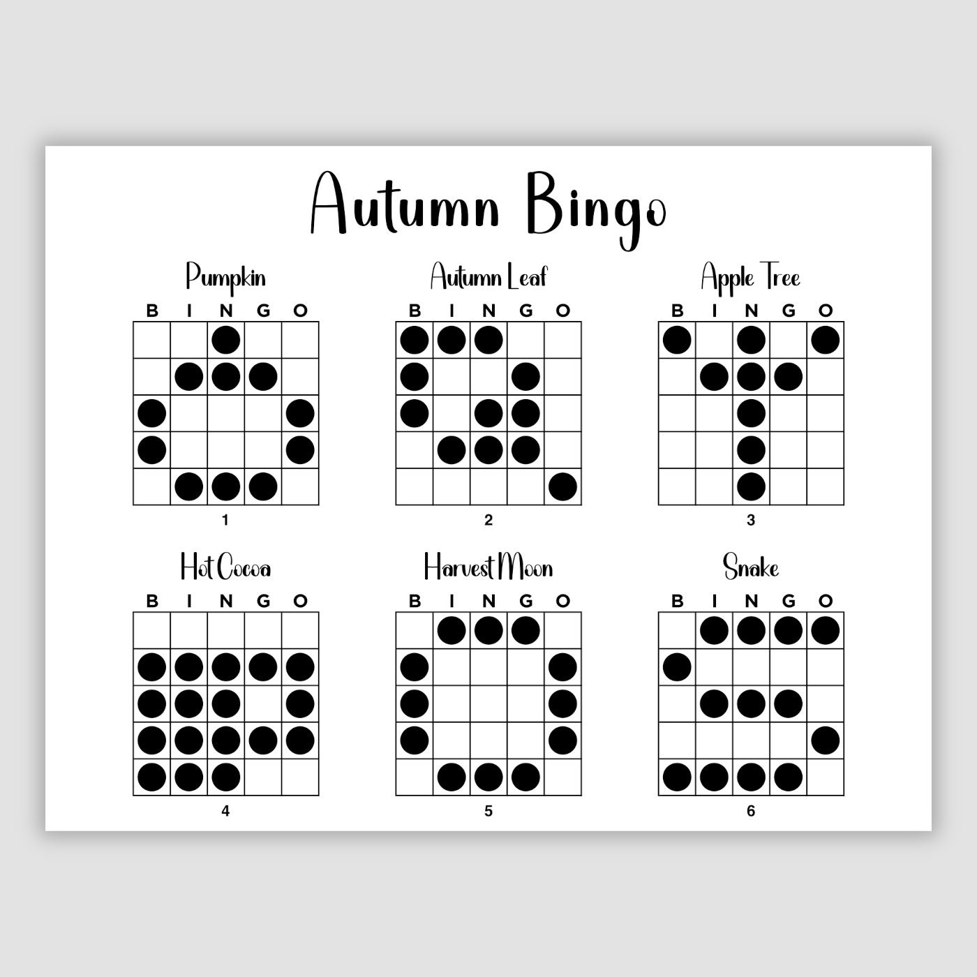 6 Autumn Bingo Patterns Program Flyer, Fall Bingo Patterns, Instant ...