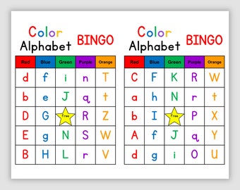 200 Bingo Cards Pdf Download, 2 per page, Instant Printable Fun Educational Party Game, Colors and Alphabet Bingo