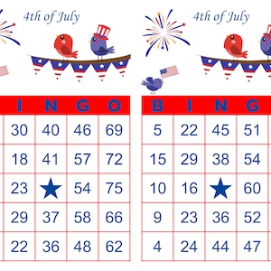 Fourth of July Bingo Cards, 1000 cards, 2 per page, Instant pdf download, patriotic, 4th of July S3
