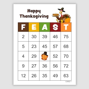500 FEAST Bingo Cards, 1, 2, and 4 Per Page, Pdf Download, Fun Thanksgiving Turkey Feast Holiday Party Game