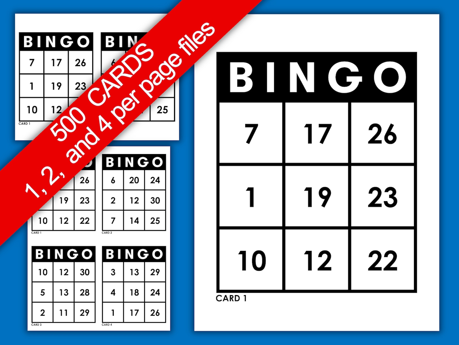 Large Print Bingo Cards 500 cards 30 call 3 x 3 grid Etsy