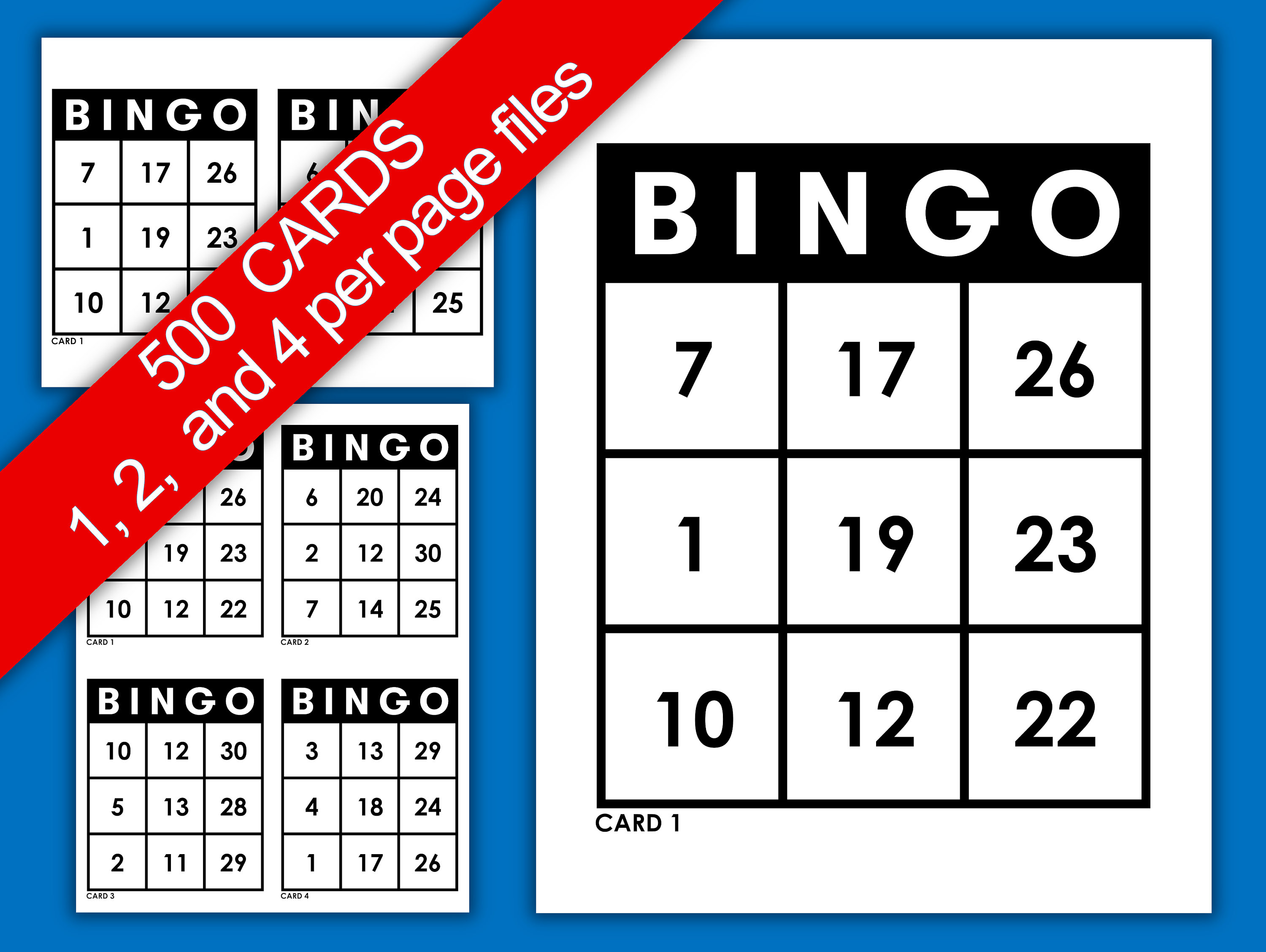 Large Print Bingo Cards 500 Cards 30 Call 3 X 3 Grid Etsy