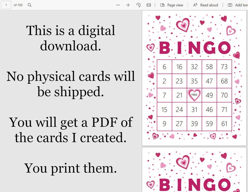100 Bingo Cards Pdf Download 1 per Page Instant Printable - Etsy