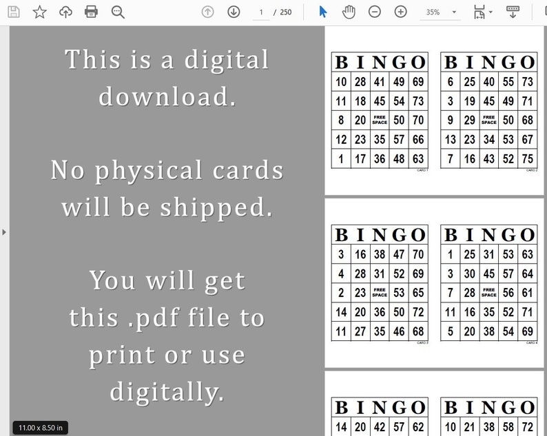 Screenshot of 2 per page bingo card pdf