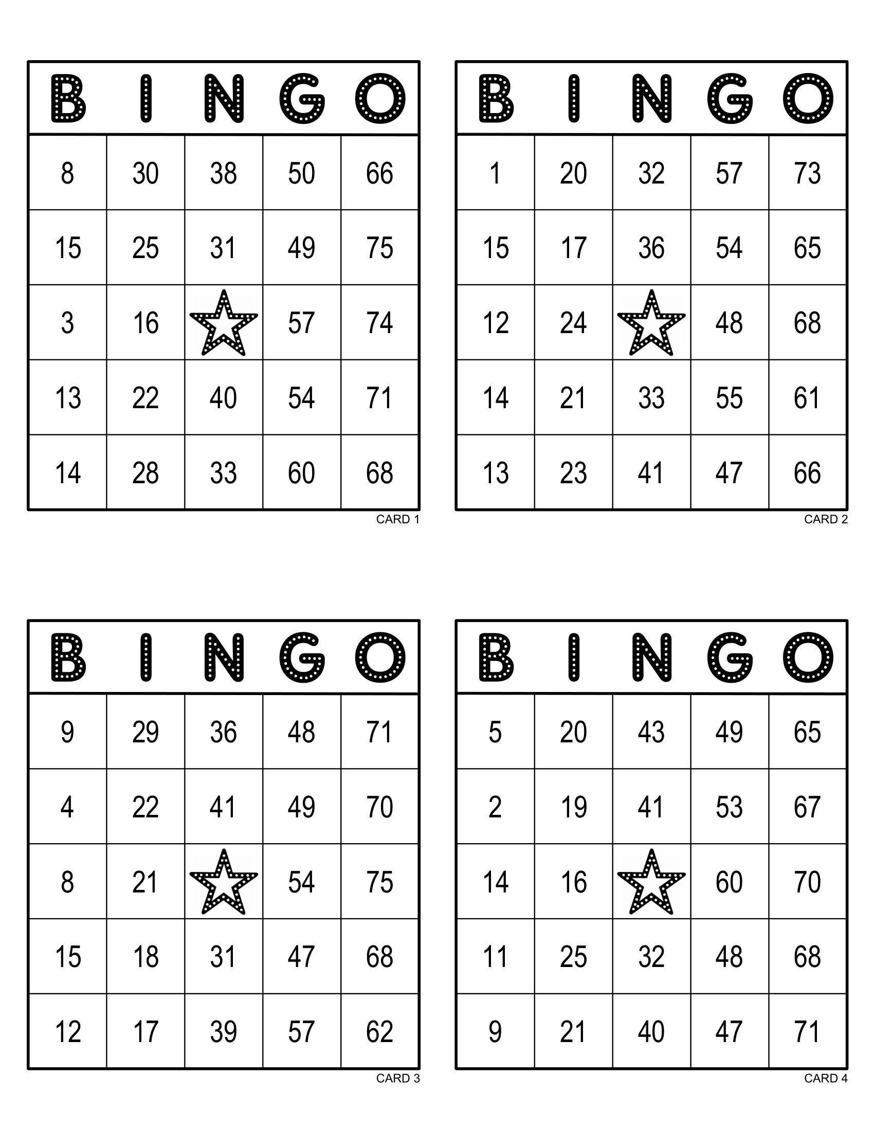 Printable Bingo Cards 4 Per Page Printable Cards