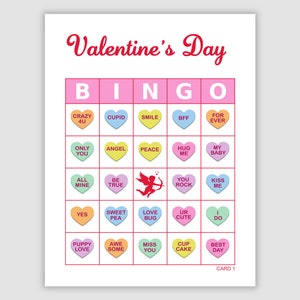1000 Valentine’s Day Bingo Cards Pdf Download, 1, 2, and 4 Per Page, 36 Call,Fun Printable Fun Party Game, Conversation Hearts Candy