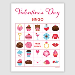 200 Valentine’s Day Picture Bingo Pdf Download, 1 and 2 per page, 36 call, Instant Printable Fun Party Game