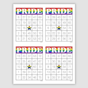 1000 Pride Bingo Cards Pdf Download, 1, 2, and 4 Per Page, Instant Printable Fun Party Game