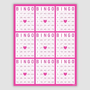 1800 Bingo Cards Pdf Download, 9 Per Page, Instant Printable Bingo Party Game, Valentine's Day Bingo Cards Pink Hearts Bingo Cards