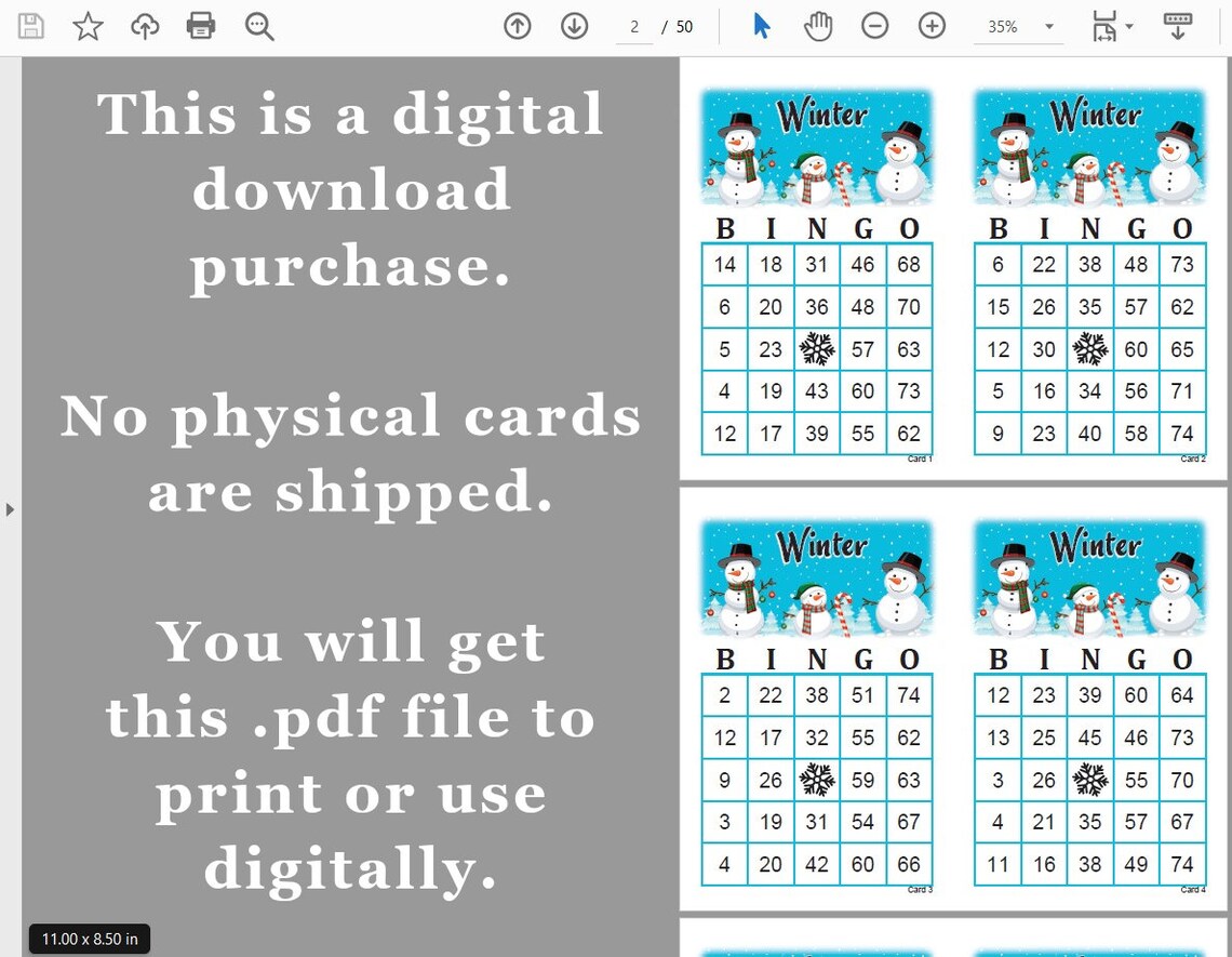 100 Winter Bingo Cards Pdf Download, 1 and 2 per Page, Instant ...