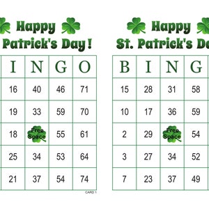 200 St. Patrick's Day Bingo Cards Pdf Download, 2 per page, Instant Printable Fun Party Game, Clovers