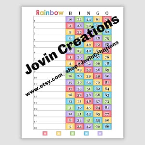 18 line 90 Call, 1 Mixed, 1 Straight, and 1 Blank Bingo Boards, Rainbow Bingo, Immediate PDF Download
