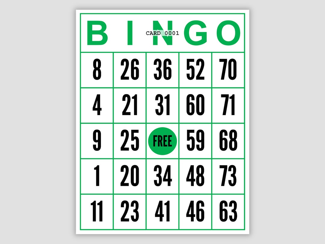 1000 Jumbo Bingo Cards Pdf Download, 1 per Page, Instant Printable