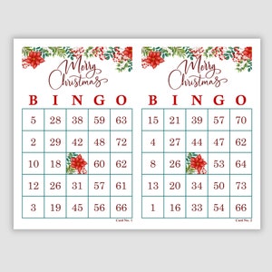 500 Printable Christmas Bingo Cards Pdf Download, 2 Per Page, Instant Printable Fun Party Game, Poinsettias