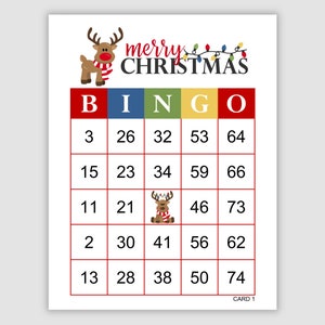 200 Christmas Bingo Cards, 1, 2, and 4 Per Page, Reindeer Fun Printable Holiday Party Game Christmas Printable Christmas Game Download