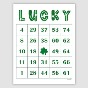 1000 LUCKY Bingo Cards, 1, 2, and 4 Per Page, Instant Printable Pdf Download, Fun St. Patrick's Day Party Game