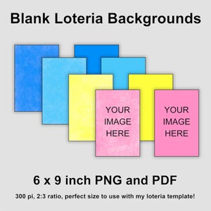 Blank Loteria Card Backgrounds, Classic Loteria Colors, PNG and PDF, 6 x 9 Inch, 2:3 Ratio, Use With My Editable Template, Instant Download