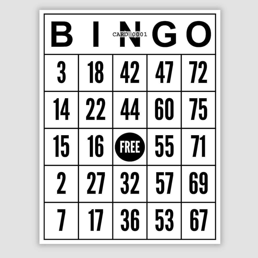 1000 Jumbo Bingo Cards Pdf Download, 1 per Page, Instant Printable Fun