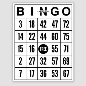 1000 Jumbo Bingo Cards Pdf Download, 1 Per Page, Instant Printable Fun Party Game, Black