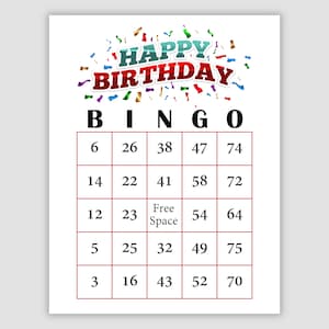 100 Birthday Bingo Cards, Pdf Download, 1 per page, 75 call, Instant Printable Fun Party Game