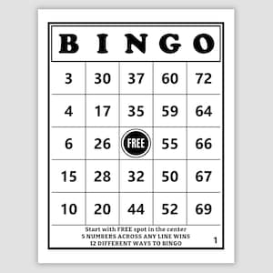 200 Bingo Cards Pdf Download, 1, 2, and 4 Per Page, Large Print, 75 Call, Instant Printable Fun Party Game, Vintage Style