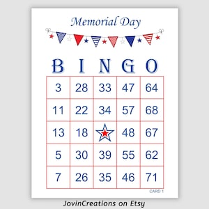 1000 Memorial Day Bingo Cards Pdf Download, 1 and 2 Per Page, Instant Printable Fun Party Game, Patriotic
