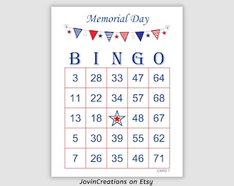 1000 Memorial Day Bingo Cards Pdf Download, 1 and 2 Per Page, Instant Printable Fun Party Game, Patriotic