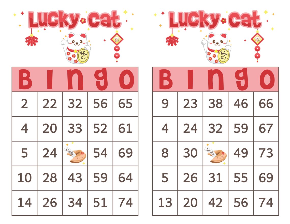 Lucky Cat Bingo Cards 1000 Cards 2 per Page 75 Call Etsy