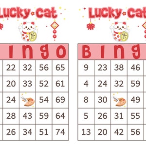 Lucky Cat Bingo Cards, 1000 cards, 2 per page, 75 call, Instant pdf download, Maneki-neko