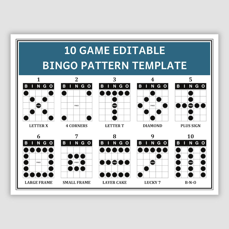 10 Game Editable Bingo Pattern Template Create A Custom Bingo Game ...