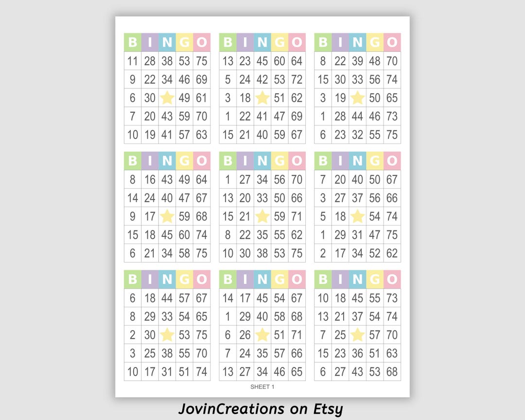 1800 Bingo Cards, 200 Printable Sheets 9 on 9 up Bingo Card Sheets ...