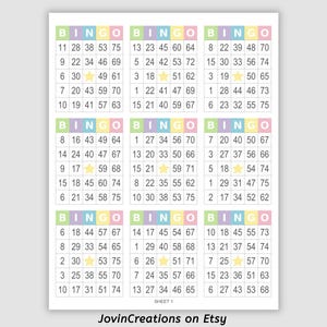 1800 Bingo Cards, 200 printable sheets 9 on 9 up bingo card sheets Bingo cards 9 per page instant PDF download Pastel Spring Easter Summer
