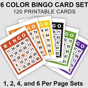 120 Bingo Cards Pdf Download, 1, 2, 4, and 6 Per Page, Instant Printable Fun Party Game, Colorful Bingo Cards for Fall, Halloween, Fiesta!