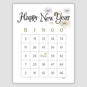200 Happy New Year Bingo Cards Pdf Download, 1, 2, and 4 Per Page, Instant Printable Fun Party Game