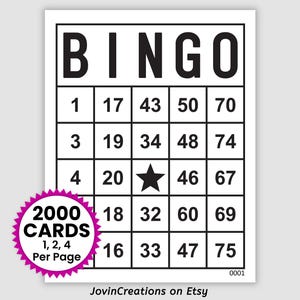 2000 Bingo Cards Pdf Download, 1, 2, and 4 Per Page, Instant Printable Fun Party Game