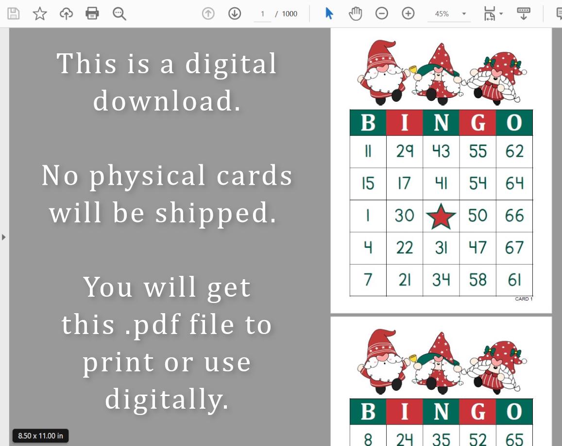 1000 Holiday Bingo Cards Pdf Download, 1 and 2 per Page, Instant ...