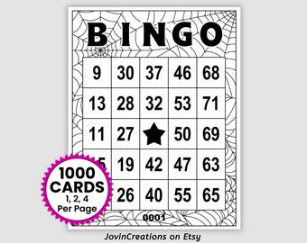 Halloween Bingo Cards Pdf Download, 1, 2, and 4 Per Page, White Spider Web, Instant Printable Halloween Party Game, 1000 Unique Cards