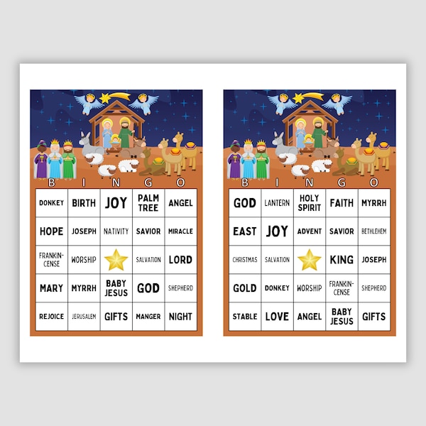 100 Christmas Bingo Cards Pdf Download, 1 and 2 Per Page, 48 Call, Instant Printable Fun Party Game, Nativity