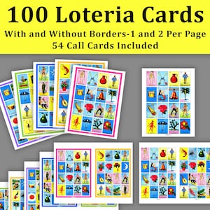 Descarga de 100 tarjetas de lotería en PDF, 1 y 2 por página, 54 llamadas, juego de fiesta divertido e imprimible al instante, tarjetas de lotería mexicanas, tarjetas de bingo mexicano
