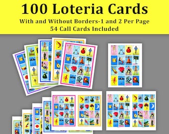 Descarga de 100 tarjetas de lotería en PDF, 1 y 2 por página, 54 llamadas, juego de fiesta divertido e imprimible al instante, tarjetas de lotería mexicanas, tarjetas de bingo mexicano