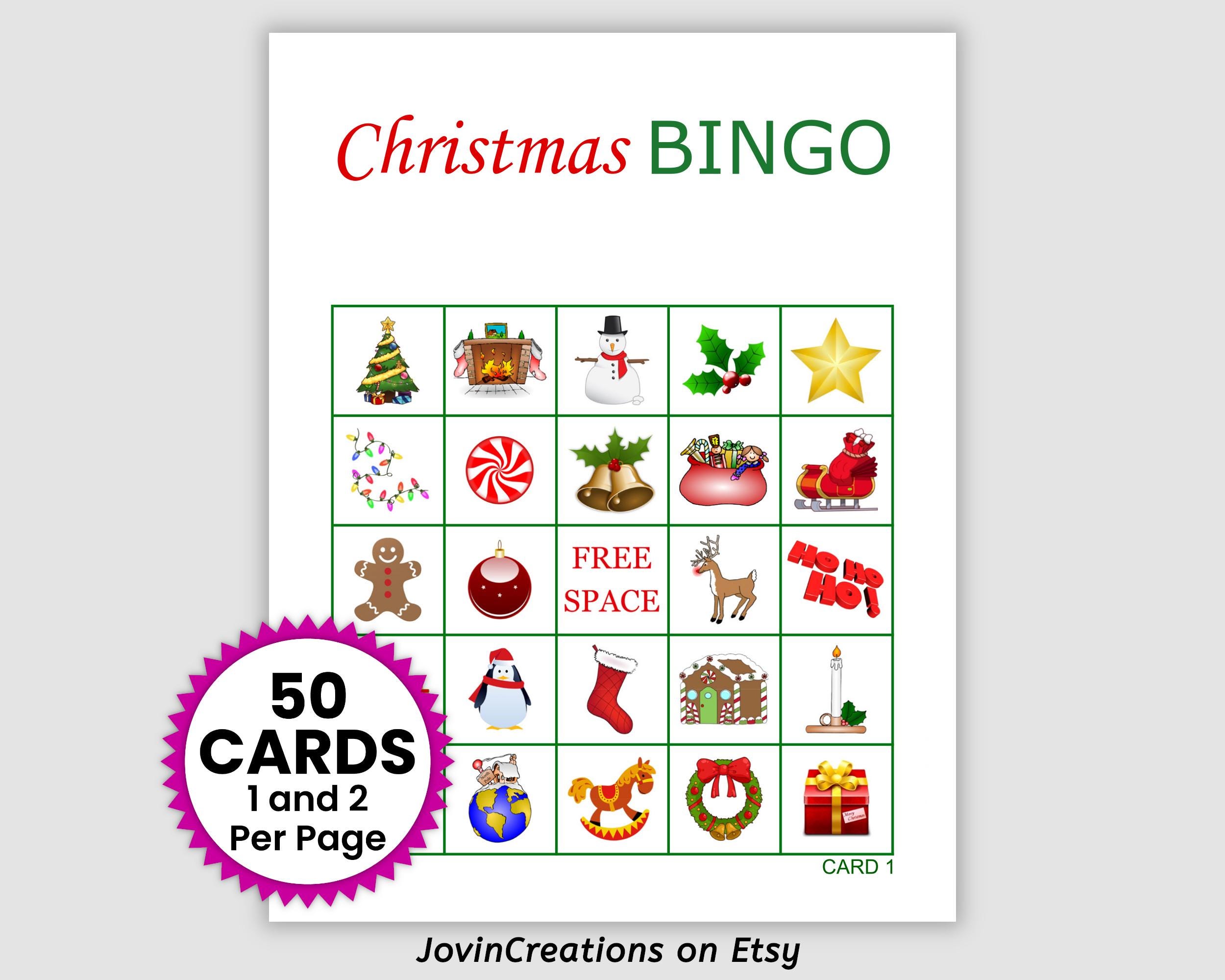 50 christmas bingo cards pdf download, 1 and 2 per page, printable