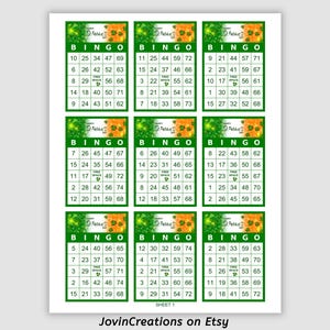 1800 St. Patrick's Day Bingo Cards, 9 Per Page Instant Printable Bingo Cards PDF Download St. Patrick's Day Game Irish Flag Green Clover