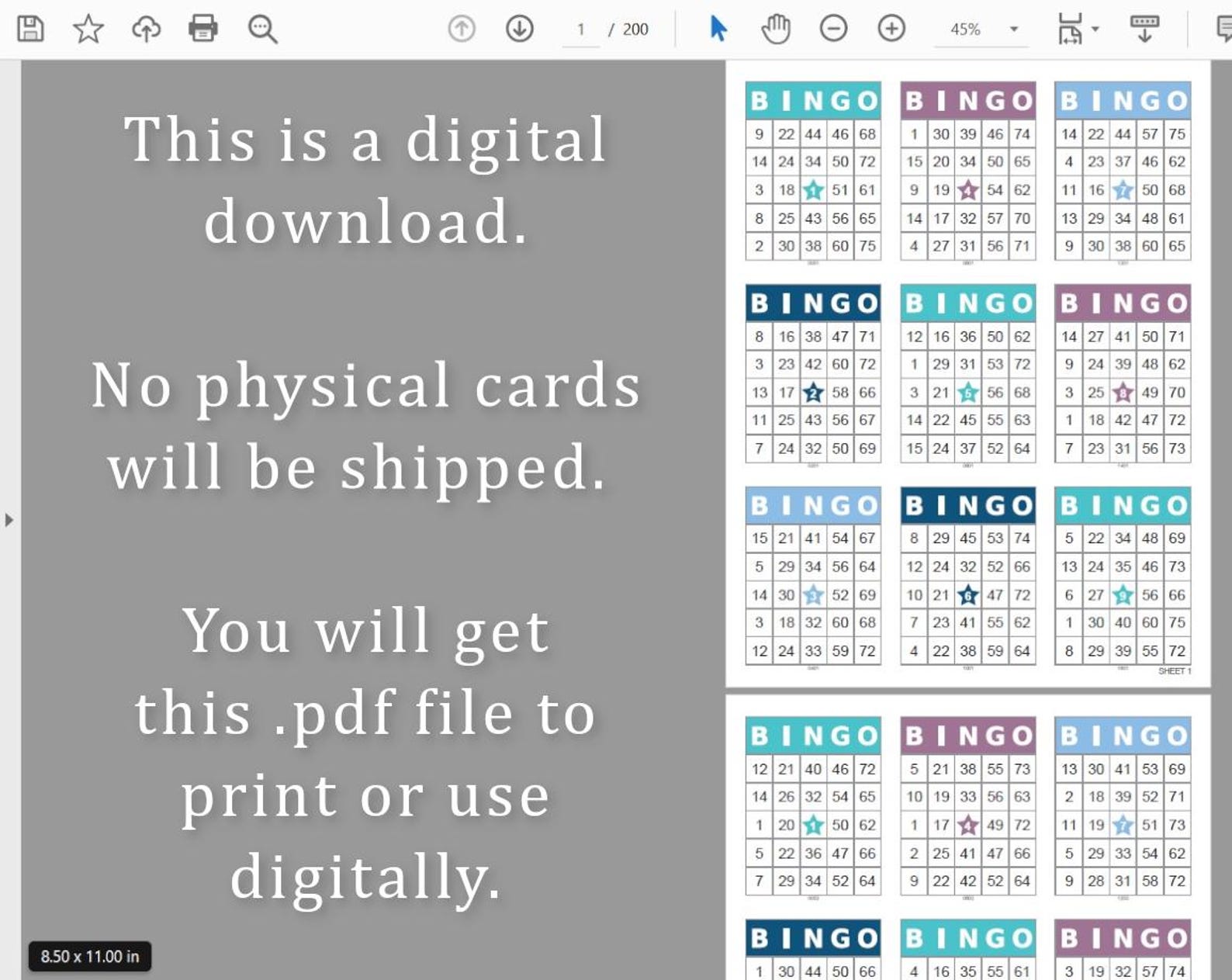 1800 Bingo Cards 9 per Page Game Numbered Pdf Download, Both Horizontal ...