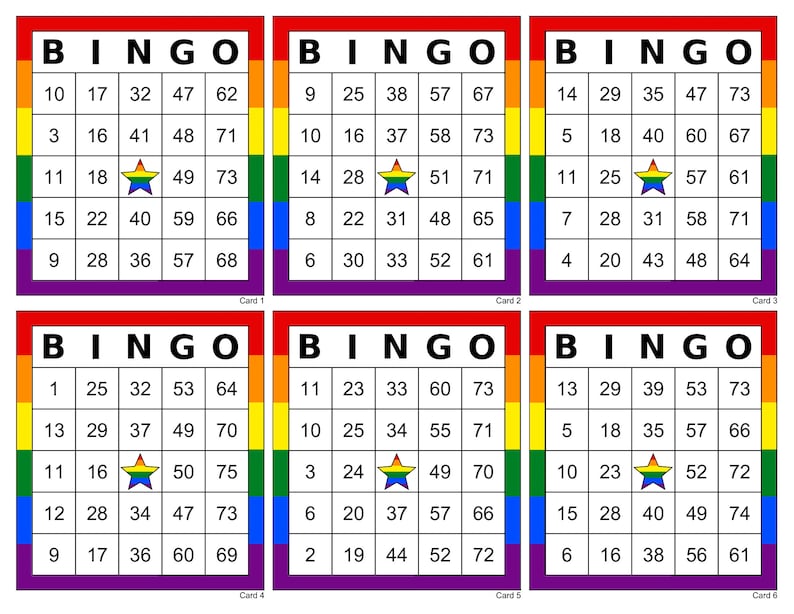 Rainbow Bingo Cards 1002 cards 6 per page instant pdf Etsy