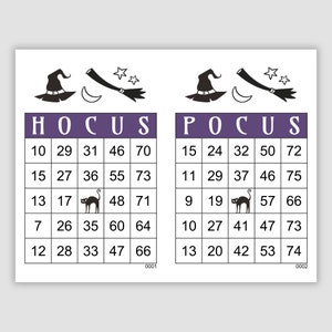 1000 Halloween Bingo Cards Pdf Download, 1 and 2 Per Page, 75 or 90 Call, Instant Printable Pdf Download, Hocus Pocus