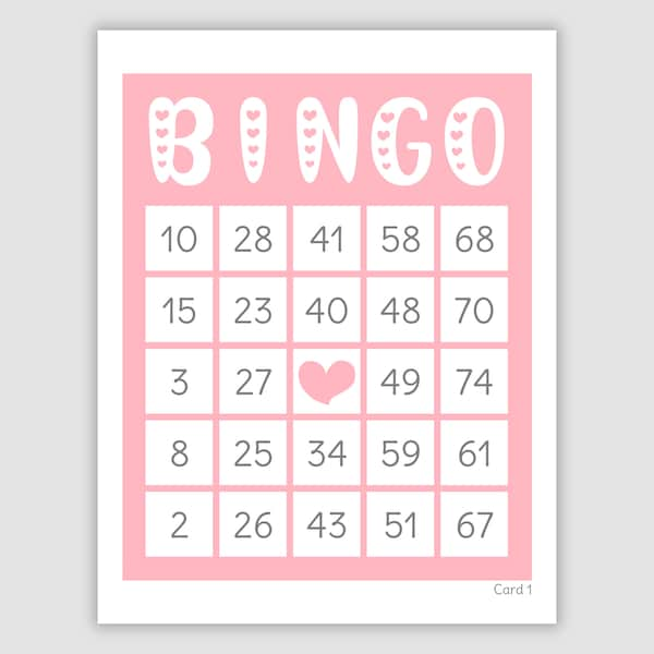 100 Bingo Cards Pdf Download, 1, 2, and 4 Per Page, Instant Printable Pdf Download, Fun Party Game, Pink Hearts, Valentine's Day