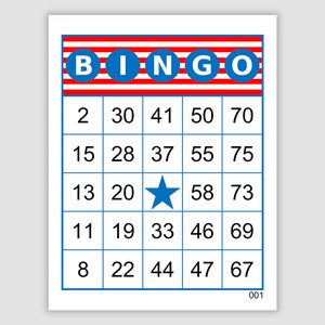 200 Patriotic Bingo Cards Pdf Download, 1, 2, and 4 Per Page, Instant Printable Fun Party Game, Red White and Blue