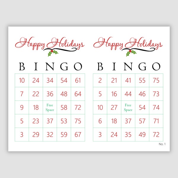 200 Happy Holidays Bingo Cards Pdf Download, 2 Per Page, Instant Printable Fun Party Game