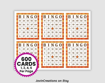 600 Fall Plaid Bingo Cards Pdf Download, 1, 2, 4, and 6 Per Page, Instant Printable Fun Party Game, Autumn Bingo
