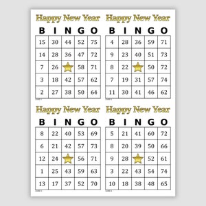 1000 Happy New Year Bingo Cards Pdf Download, Prints 4 Per Page, Fun Instant Printable Party Game